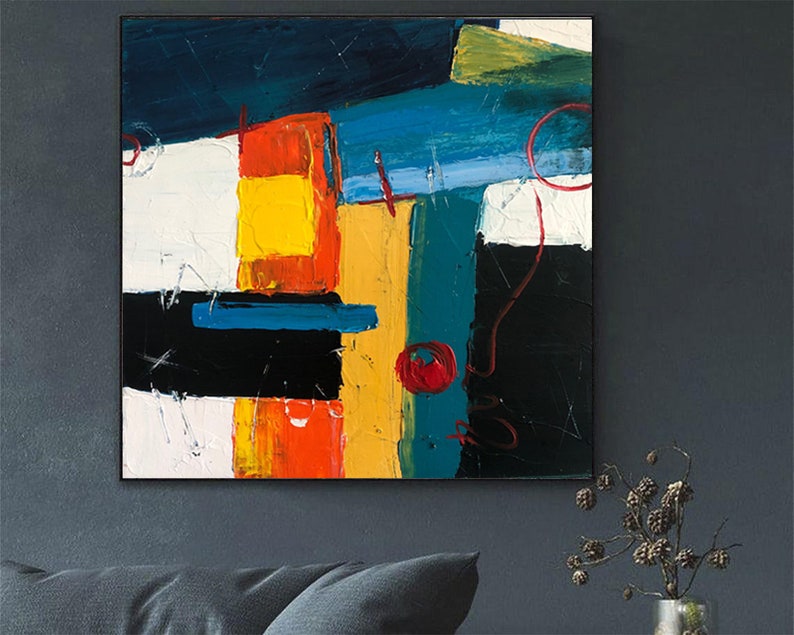 Geometric Abstract Canvas Art - Bold Modern Painting with Vibrant Colors for Contemporary Home or Office Decor - Unique Wall Art Piece