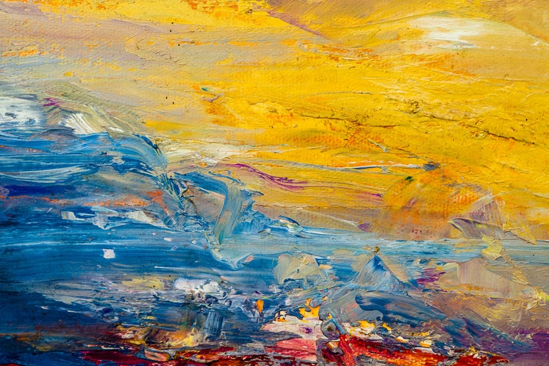 Textured Abstract Landscape Painting - Vibrant Blue and Yellow Wall Art - Original Handmade Artwork