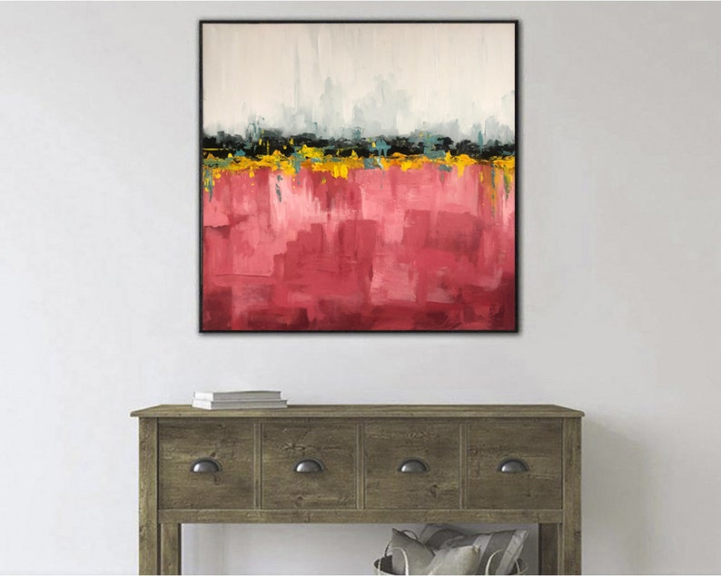 Original Red Abstract Acrylic Painting Minimalist Textured Wall Hanging Artwork Modern Handmade Decor for Living Room