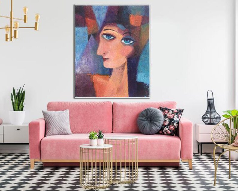 Original Abstract Woman Paintings On Canvas Female Face Art Palette Knife Painting Figurative Artwork Surreal Painting for Living Room Decor