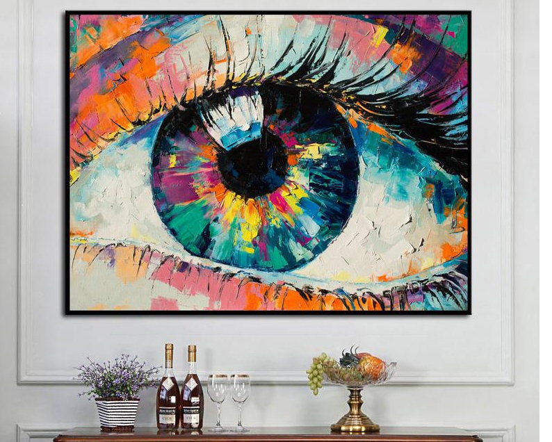 Oversize Framed Wall Art Eye Painting Colorful Painting Abstract Acrylic Painting Modern Painting On Canvas Living Room Wall Art Framed
