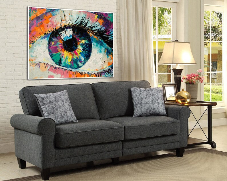Oversize Framed Wall Art Eye Painting Colorful Painting Abstract Acrylic Painting Modern Painting On Canvas Living Room Wall Art Framed