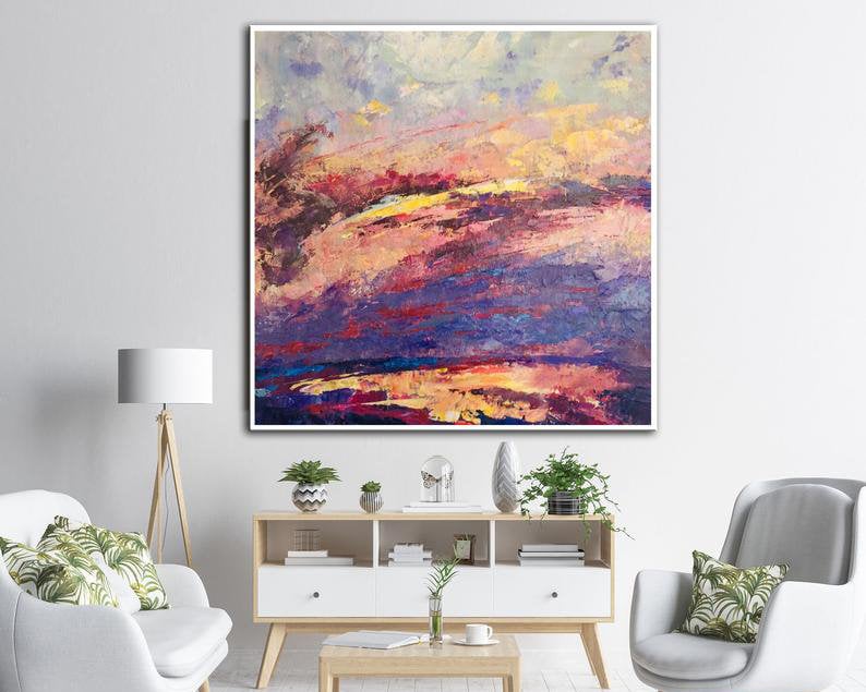 Abstract Sunset Painting Landscape Abstract Textured Wall Art Impressionist Landscape Colorful Natural Beauty Living Room Decor