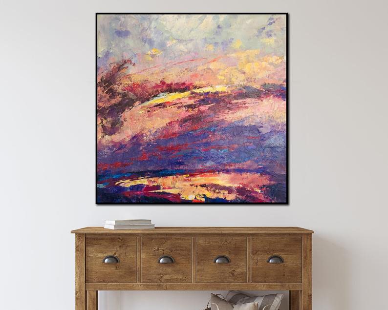 Abstract Sunset Painting Landscape Abstract Textured Wall Art Impressionist Landscape Colorful Natural Beauty Living Room Decor