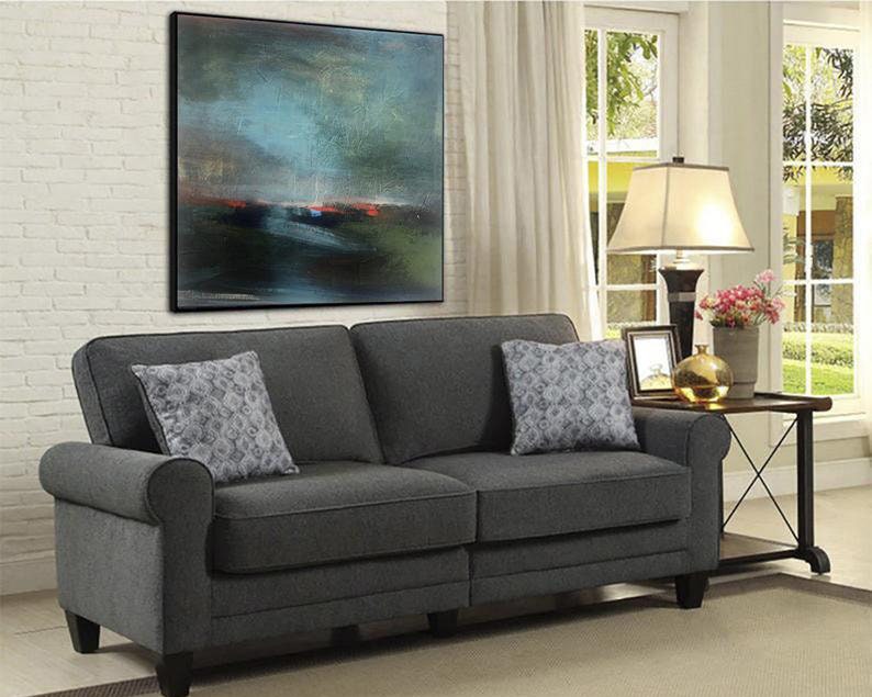 Abstrakt oliemaleri landskabsmaleri på lærred samtidskunst mørkt landskabsmaleri moderne olie vægkunst original kunstværk