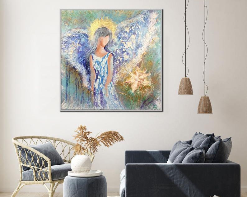 Large Acrylic Angel Paintings On Canvas Creative Home Decor Modern Textured Fine Art Handmade Oil Painting for Indie Room Wall Decor