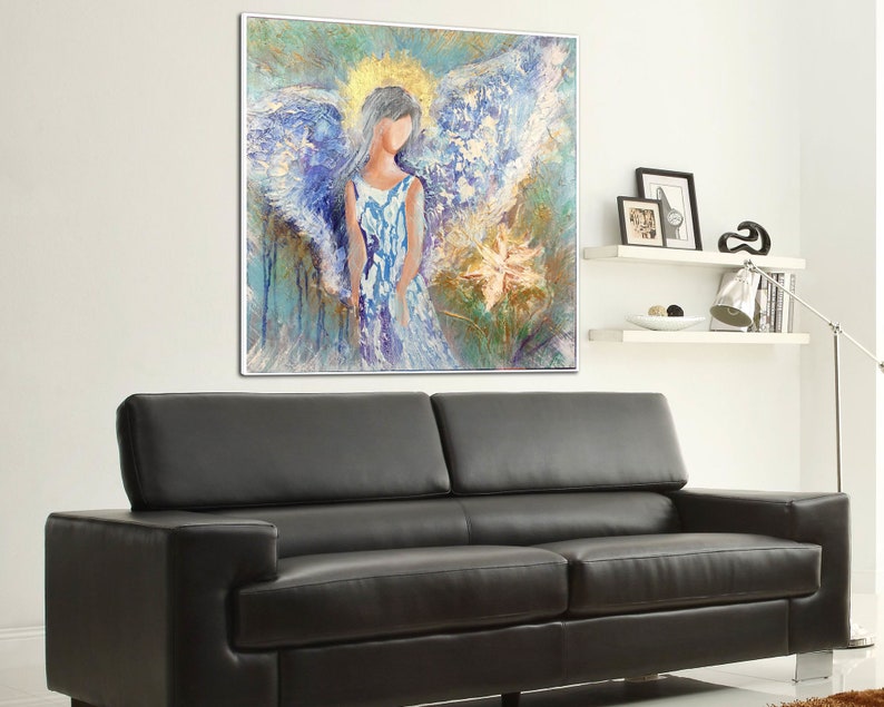Large Acrylic Angel Paintings On Canvas Creative Home Decor Modern Textured Fine Art Handmade Oil Painting for Indie Room Wall Decor