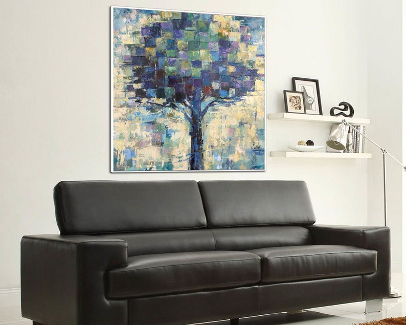 Abstract Colorful Tree Painting On Canvas Geometric Figures Modern Wall Art Original Decor for Home