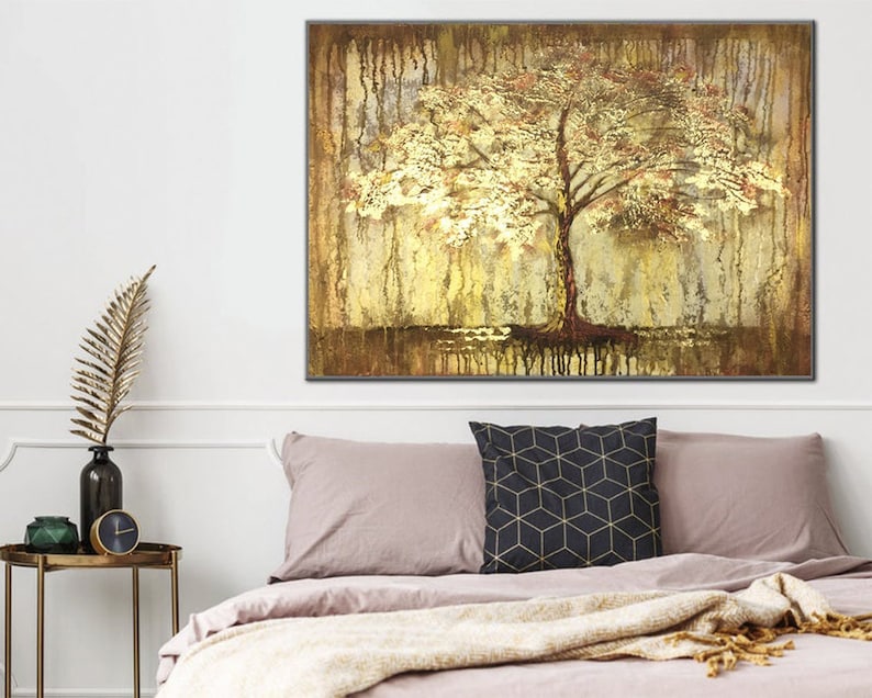 Extra Large Wall Art Framed Tree Painting Abstract Painting Gold Oversized Oil Painting Modern Paintings Living Room Home Decor Wall Art