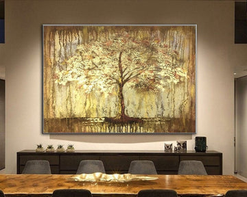 Extra Large Wall Art Framed Tree Painting Abstract Painting Gold Oversized Oil Painting Modern Paintings Living Room Home Decor Wall Art