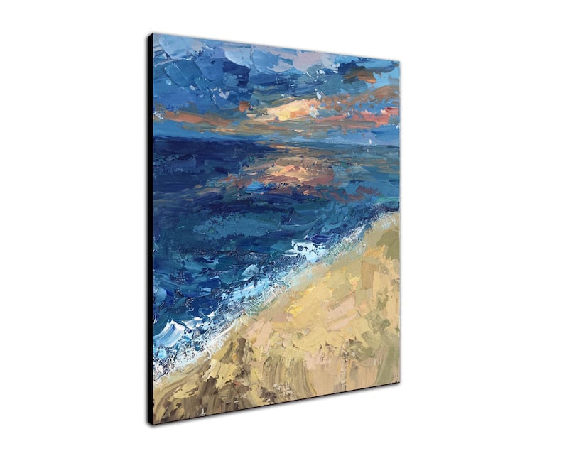 Original Ocean Oil Painting Abstract Sea Wall Hanging Artwork Modern Acrylic Wall Art Decor for Living Room