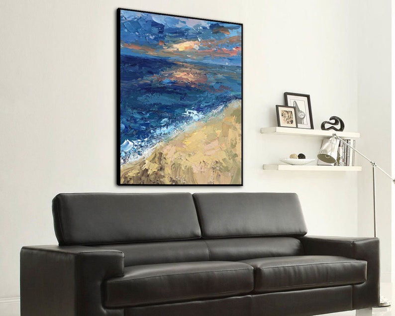 Original Ocean Oil Painting Abstract Sea Wall Hanging Artwork Modern Acrylic Wall Art Decor for Living Room