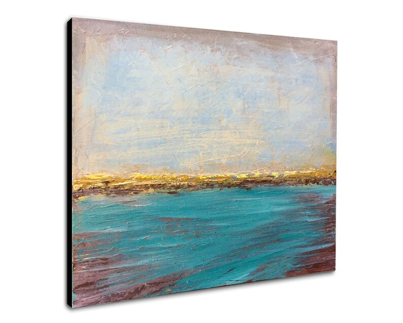 Abstract Seascape Painting Ocean Horizon Wall Art Coastal Home Decor Blue and Gold Painting Ocean-Inspired Art Calm and Peaceful Canvas