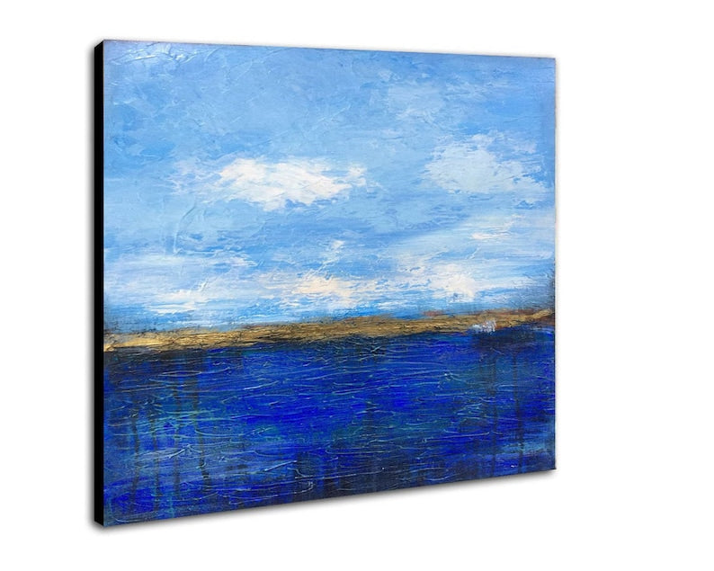 Large Seascape Art Deep Blue Sea Paintng Natural Landscape Art Deep Blue Sea Painting Abstract Wall Art Canvas Minimalist Art Frame Painting