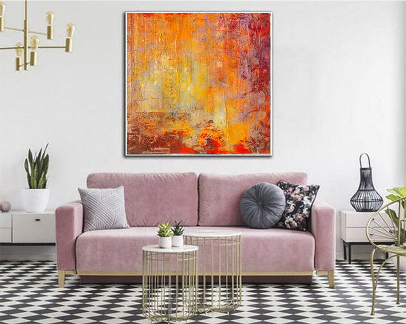 Orange maleri lærred kunst stort rødt moderne maleri oliemaleri abstrakt maleri akryl lærred vægmaleri til stue