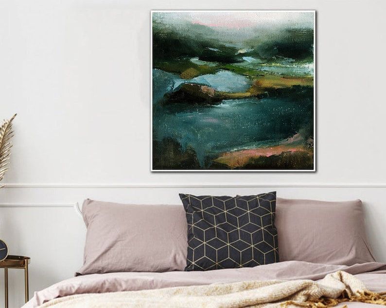 Original Green Landscape Artwork Abstract Oil Painting On Canvas Large Nature Textured Wall Hanging Decor for Living Room