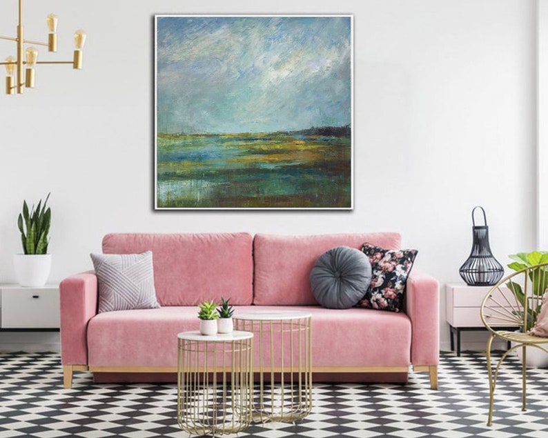 Abstract Nature Landscape Wall Hanging Artwork Original Acrylic Painting Modern Textured Handmade Decor for Bedroom