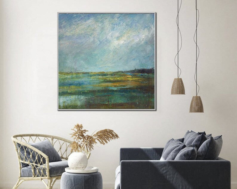 Abstract Nature Landscape Wall Hanging Artwork Original Acrylic Painting Modern Textured Handmade Decor for Bedroom