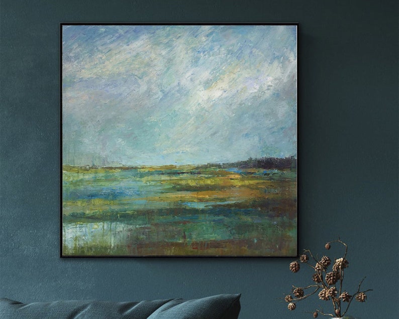 Abstract Nature Landscape Wall Hanging Artwork Original Acrylic Painting Modern Textured Handmade Decor for Bedroom