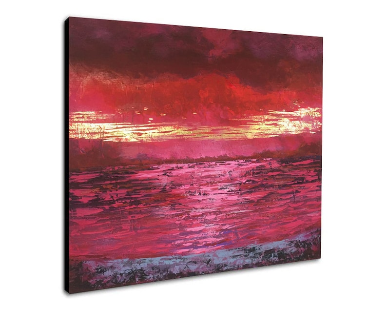 Red Sunset Abstract Painting Textured Wall Art Handmade Original Landscape Artwork Modern Wall Art Painting On Canvas Wall Art Framed