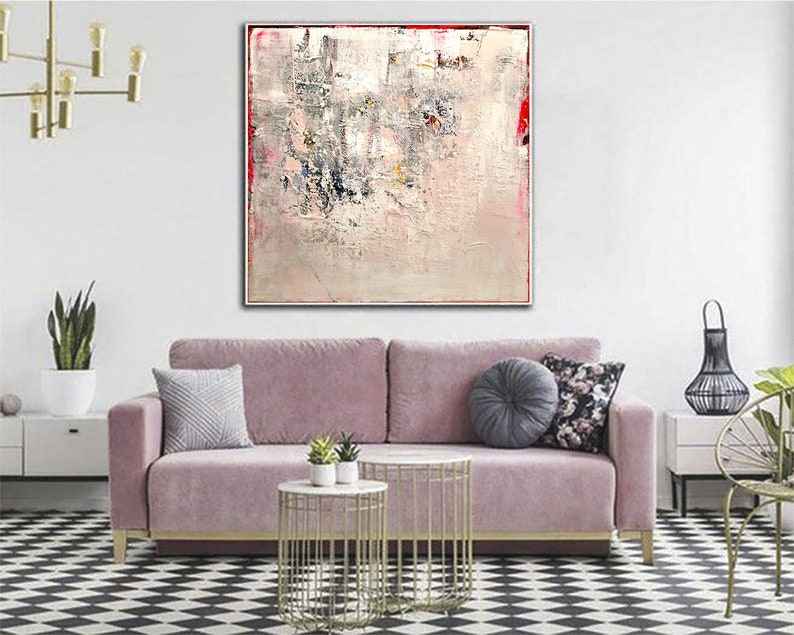 Abstract Pink Oil Paintings On Canvas Beige Original Large Acrylic Painting Textured Hand Painted Art Modern Painting for Living Room Decor