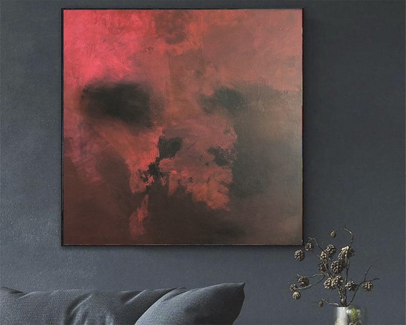 Dark Abstract Skull Painting Red Black Art Large Modern Canvas Wall Decor Mysterious Gothic Oil Acrylic Handmade Halloween Style