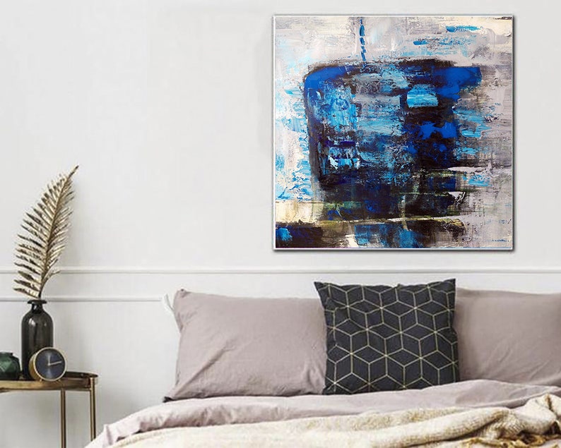 Vibrant Blue Abstract Textured Painting - Modern Expressionist Wall Art - Handmade Original Artwork