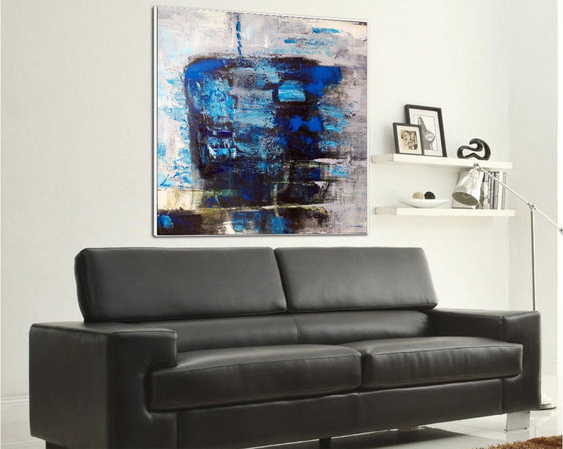 Vibrant Blue Abstract Textured Painting - Modern Expressionist Wall Art - Handmade Original Artwork