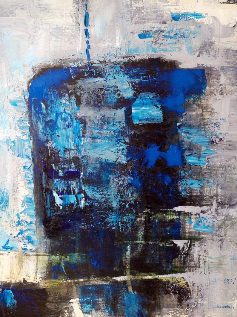 Vibrant Blue Abstract Textured Painting - Modern Expressionist Wall Art - Handmade Original Artwork