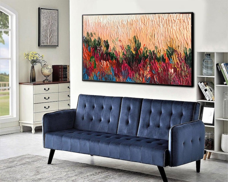 Textured Wall Art Abstract Painting Colorful Palette Knife Art on Canvas Modern Wall Art Living Room Art Office Decor Abstract Landscape