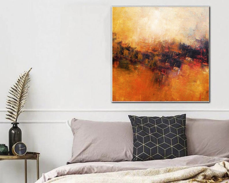Large Painting Sunset Painting Bright Wall Art Custom Oil Painting Orange Artwork Living Room Decor Unique Fine Art Office Decor