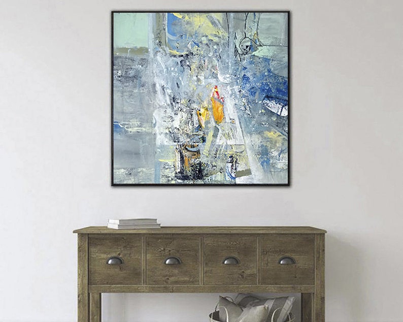 Abstract Art Paintings on Canvas Textured Wall Art Blue Painting Expressionist Painting Modern Wall Art Framed Art Bedroom Wall Art