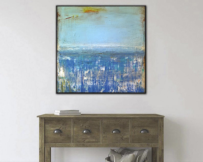 Original Abstract Blue Seascape Paintings On Canvas Ocean Painting Blue Abstract Art Modern Ocean Handmade Painting for Indie Room Decor