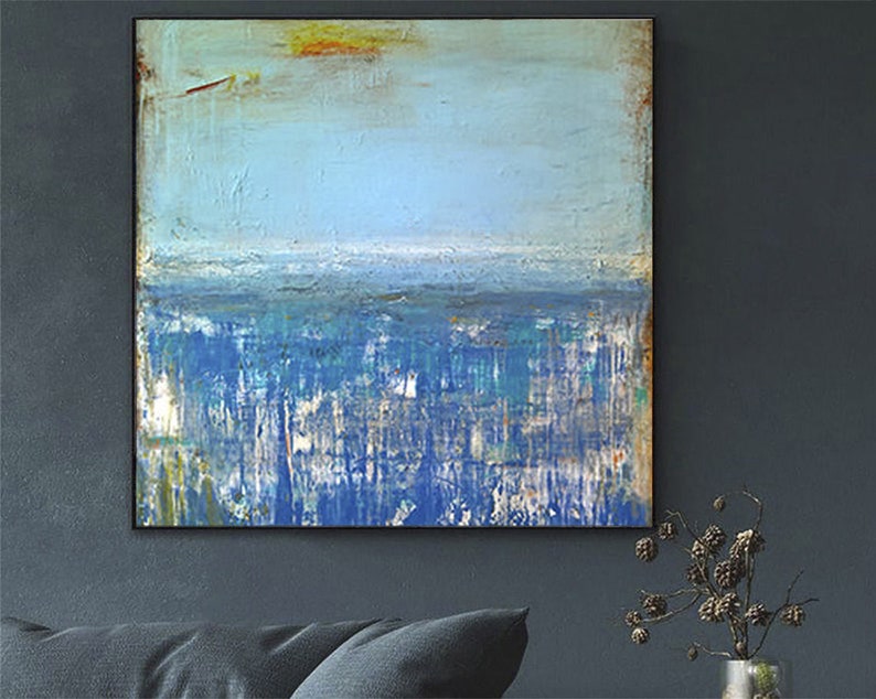 Original Abstract Blue Seascape Paintings On Canvas Ocean Painting Blue Abstract Art Modern Ocean Handmade Painting for Indie Room Decor