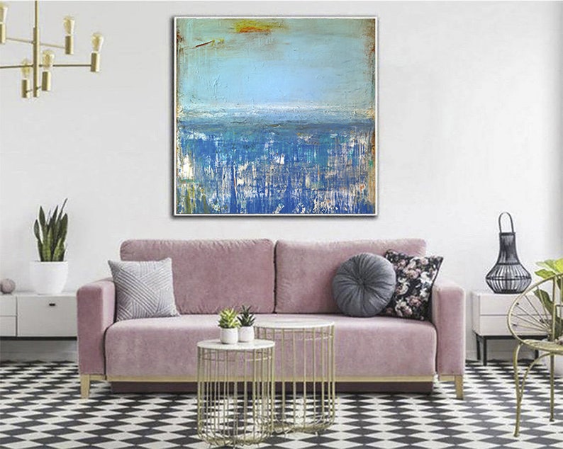 Original Abstract Blue Seascape Paintings On Canvas Ocean Painting Blue Abstract Art Modern Ocean Handmade Painting for Indie Room Decor