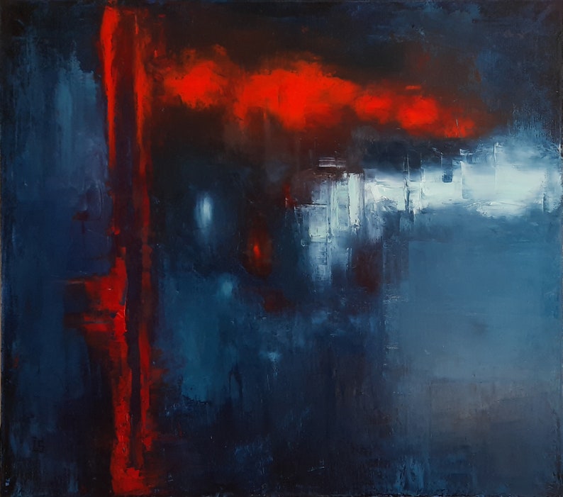 Large Abstract Blue Paintings On Canvas Original Blue Artwork Textured Oil Painting Expressionist Wall Art Handmade Painting For Living Room