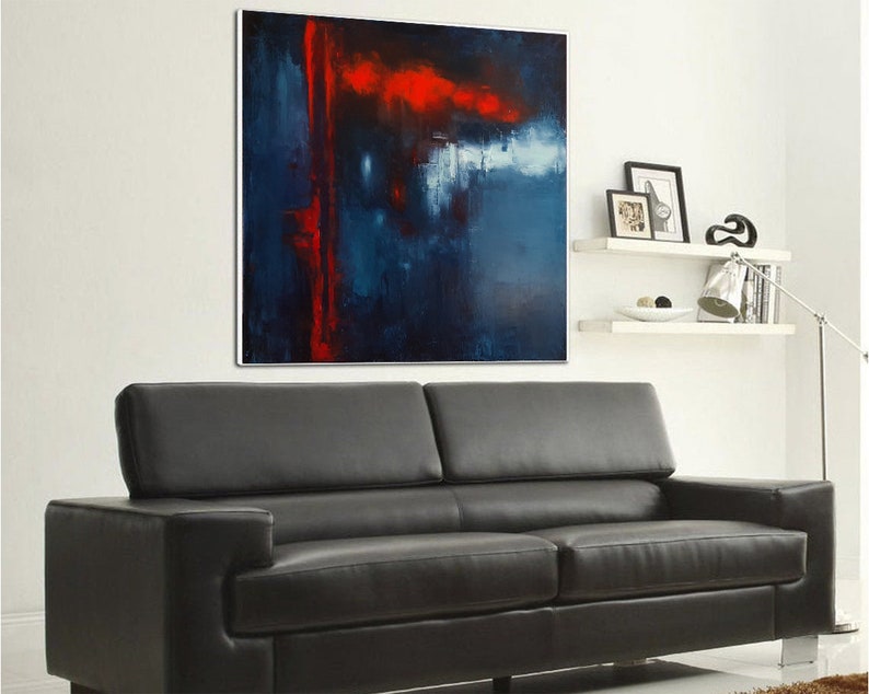 Large Abstract Blue Paintings On Canvas Original Blue Artwork Textured Oil Painting Expressionist Wall Art Handmade Painting For Living Room