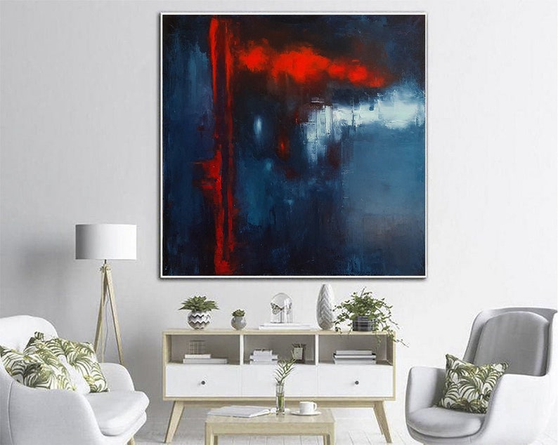 Large Abstract Blue Paintings On Canvas Original Blue Artwork Textured Oil Painting Expressionist Wall Art Handmade Painting For Living Room