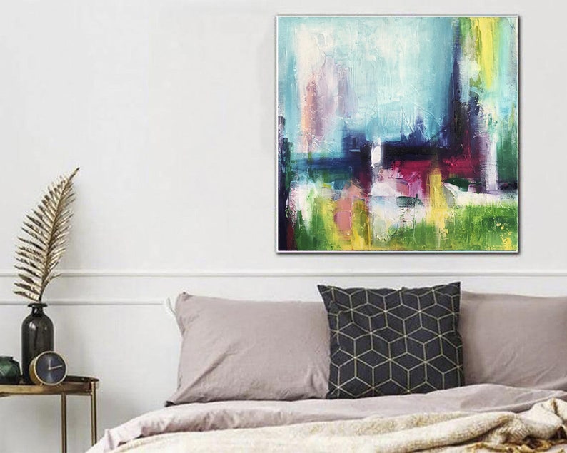 Abstract Colorful Painting Modern Wall Decor Large Abstract Blue Canvas Office Wall Art Custom Wall Art Housewarming Gift Canvas Wall Art