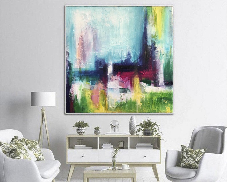 Abstract Colorful Painting Modern Wall Decor Large Abstract Blue Canvas Office Wall Art Custom Wall Art Housewarming Gift Canvas Wall Art