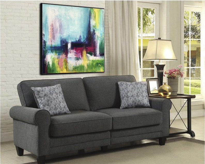 Abstract Colorful Painting Modern Wall Decor Large Abstract Blue Canvas Office Wall Art Custom Wall Art Housewarming Gift Canvas Wall Art