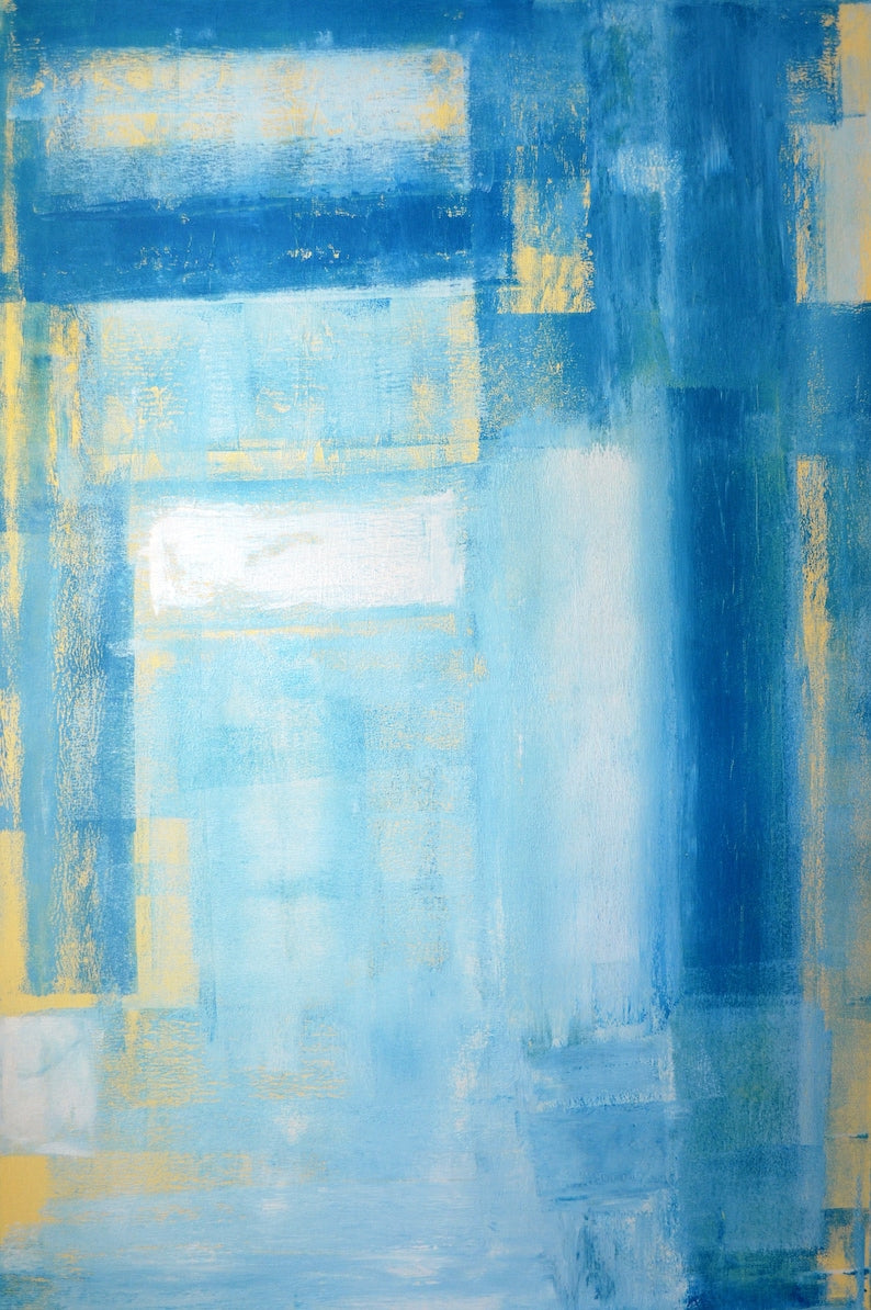 Blue Abstract Painting Blue Modern Wall Art Handmade Artwork Apartment Wall Art Handmade Gift Large Wall Art Framed Art Living Room Decor