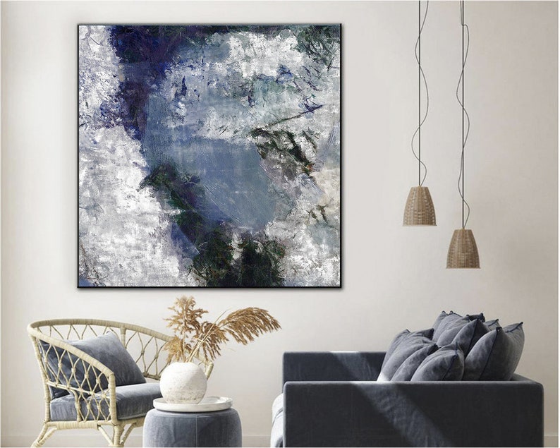 Abstract Gray Paintings On Canvas Original Blue Clouds Artwork Textured Handmade Painting Modern 50x50 Creative Decoration for Living Room