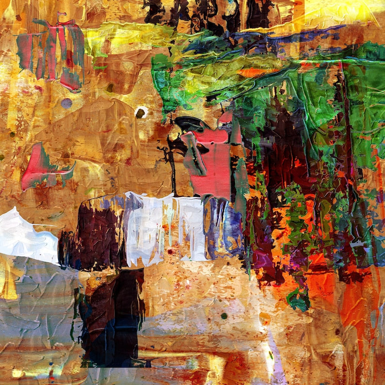 Rustic Landscape Abstract Painting – Vibrant Textured Canvas with Earthy Tones and Nature-Inspired Brushstrokes for Unique Decor