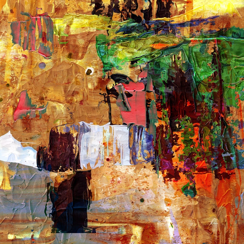 Rustic Landscape Abstract Painting – Vibrant Textured Canvas with Earthy Tones and Nature-Inspired Brushstrokes for Unique Decor