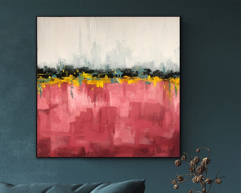 Original Red Abstract Acrylic Painting Minimalist Textured Wall Hanging Artwork Modern Handmade Decor for Living Room