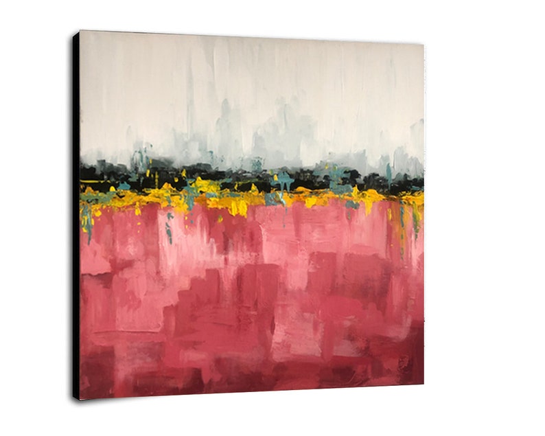 Original Red Abstract Acrylic Painting Minimalist Textured Wall Hanging Artwork Modern Handmade Decor for Living Room