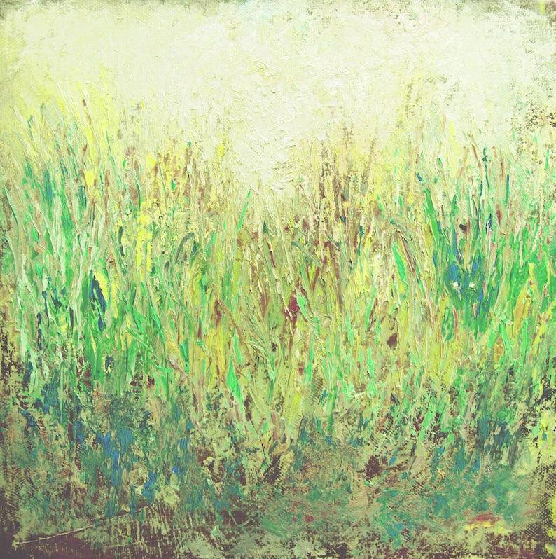 Grass Field Art Nature-Inspired Art Green and Earthy Tones Painting Color Layers Art Custom Oil Painting