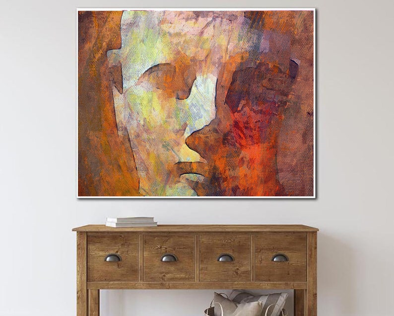 Portrait Painting Abstract Face in Earth Tones Painting Wall Art Framed Orange Painting Custom Oil Painting Living Room Art Modern Wall Art