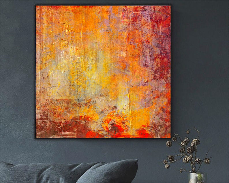 Orange maleri lærred kunst stort rødt moderne maleri oliemaleri abstrakt maleri akryl lærred vægmaleri til stue